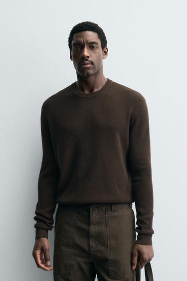 REGULAR FIT WAFFLE JUMPER - Brown by Zara