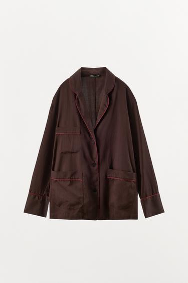 CONTRAST STRIPED PYJAMA SHIRT - Brown by Zara