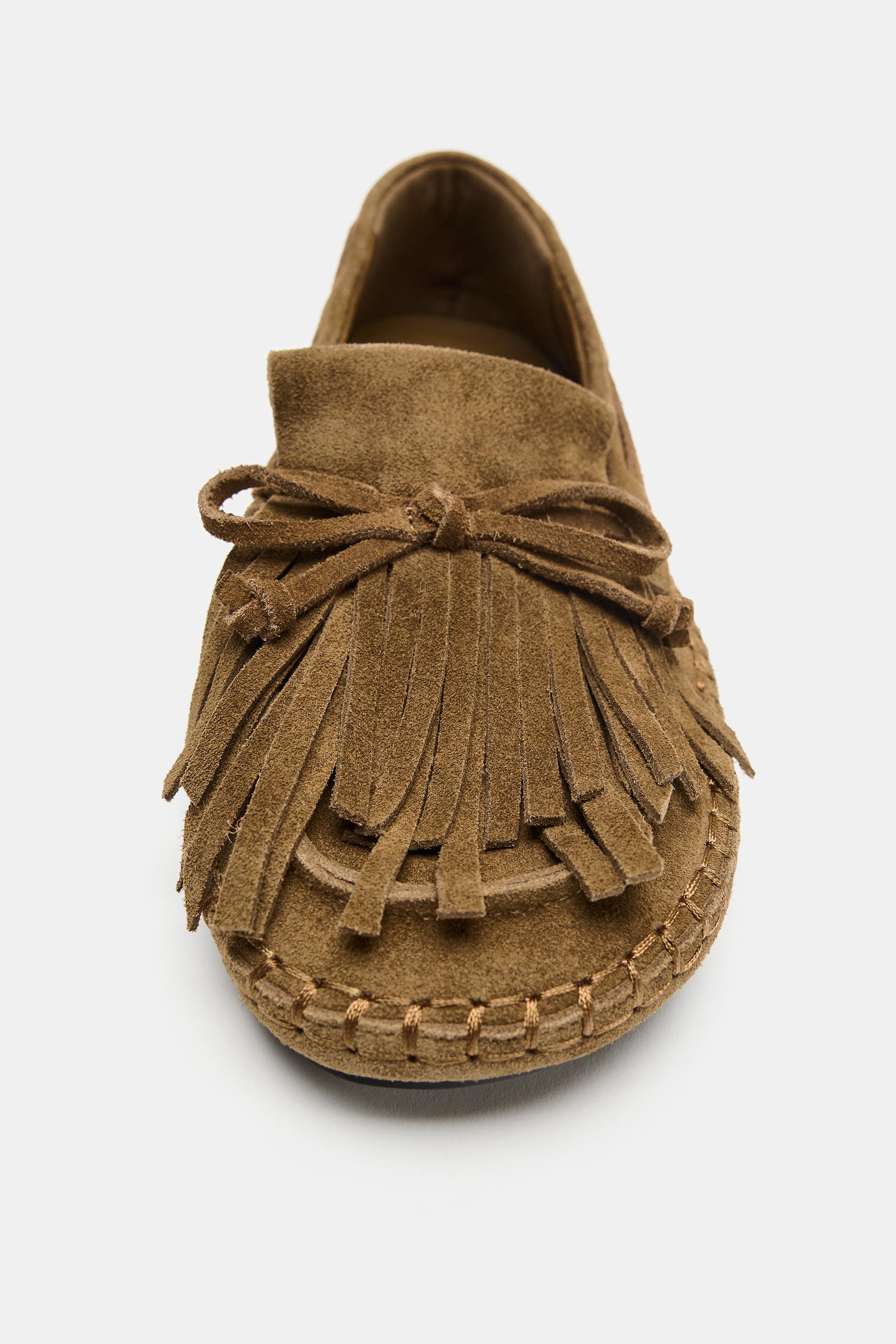 Женские туфли Zara FRINGED SUEDE LOAFERS — фото 5
