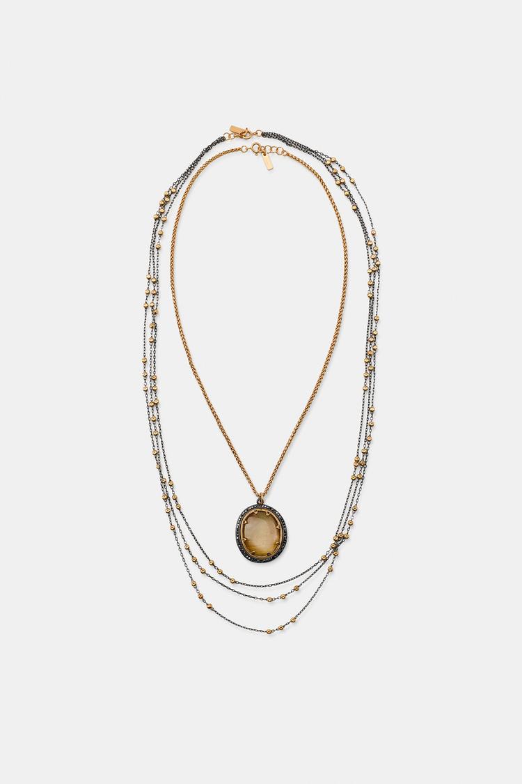 PAQUETE DE 2 COLLARES DE CADENA CON PIEDRA 3