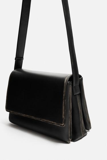 DISTRESSED-EFFECT FLAP CROSSBODY BAG - Black by Zara - Image 4