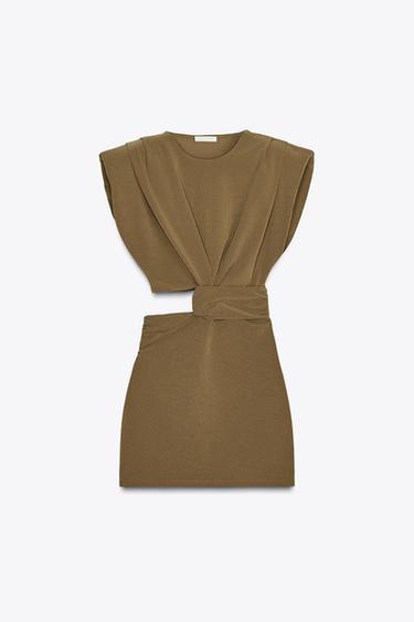 Zara CUT OUT SHOULDER PAD DRESS - Oil - Image 0