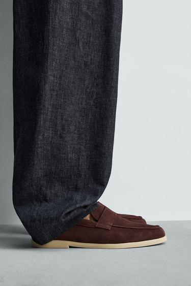 Zara CASUAL LEATHER LOAFERS - Burgundy Red - Image 0