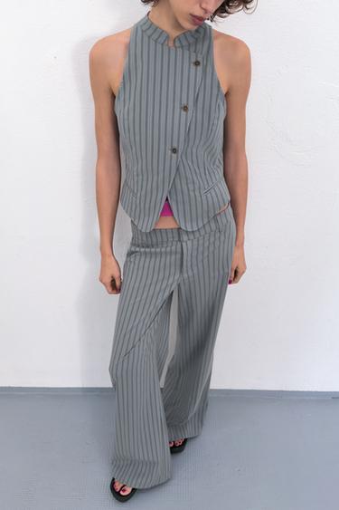 STRIPED DOUBLE-BREASTED WAISTCOAT - Blue / Grey by Zara