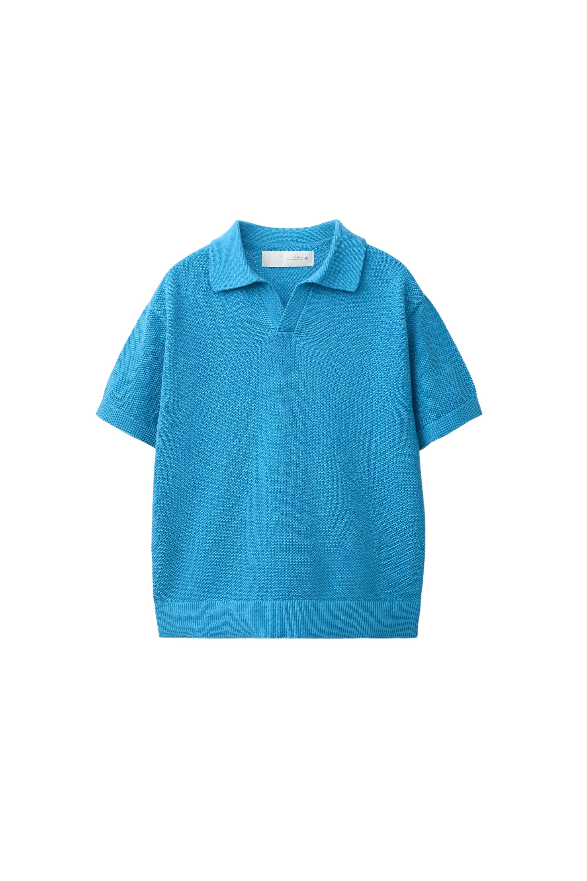 KNIT PIQUÉ POLO SHIRT — Light blue