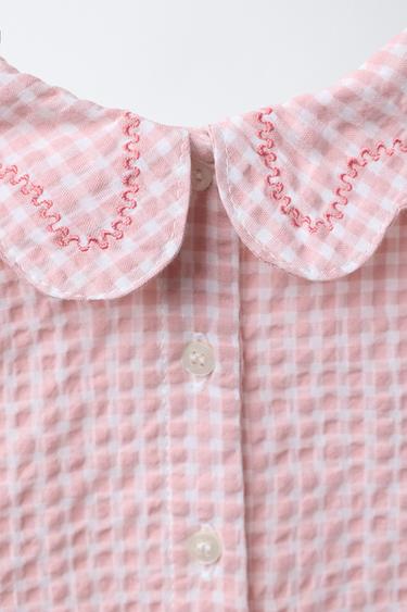 TEXTURED GINGHAM EMBROIDERED BODYSUIT - Pink by Zara - Image 3