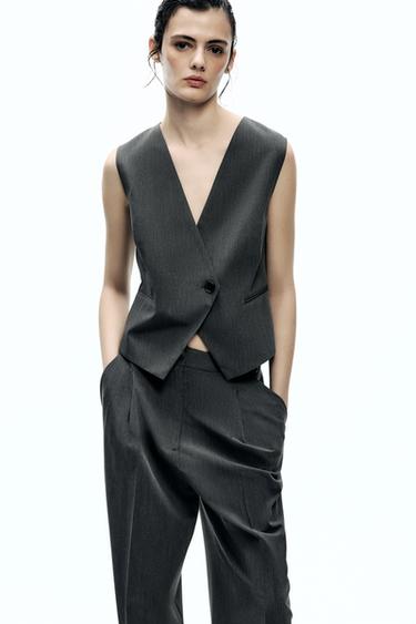 Zara DOUBLE BREASTED VEST - Mid-gray