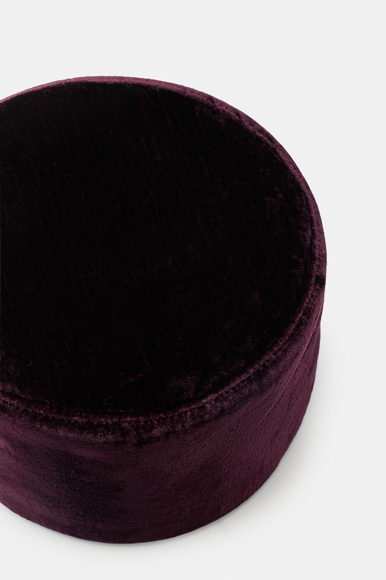 VELVET PILLBOX HAT — Eggplant