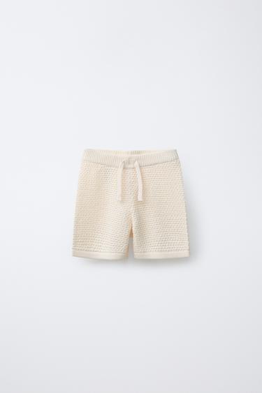 Zara CROCHET KNIT SHORTS - Ecru