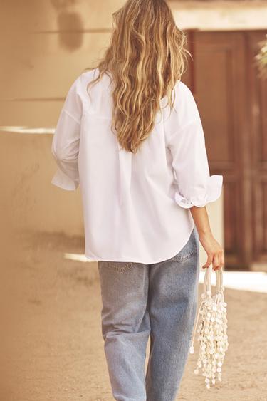 BASIC POPLIN SHIRT - White by Zara - Image 3