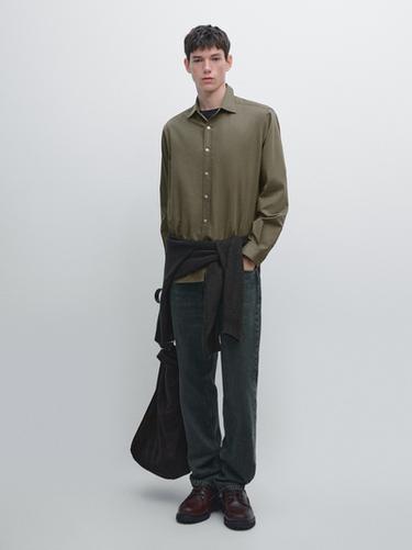 Zara Regular fit cotton blend shirt - Green