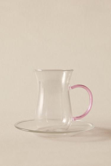 BOROSILICATE TUMBLER AND SAUCER - Pink by Zara