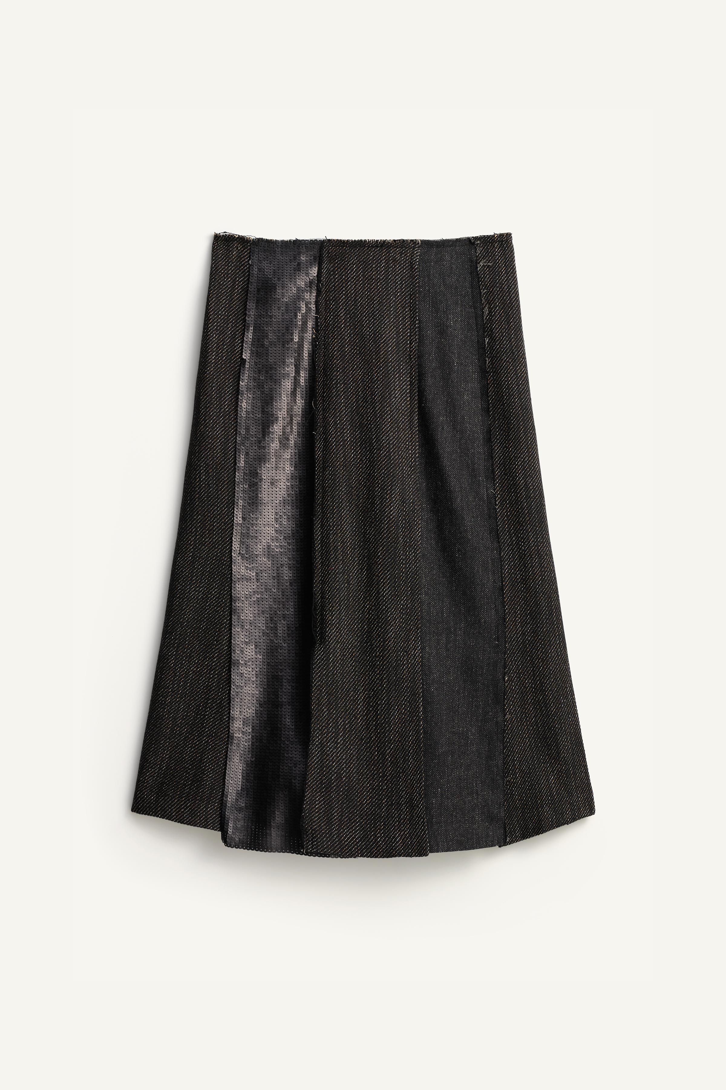 LIMITED EDITION SEQUIN MIXED FABRIC SKIRT