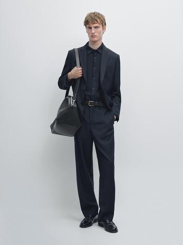 Veste de costume en laine - Bleu marine de Zara