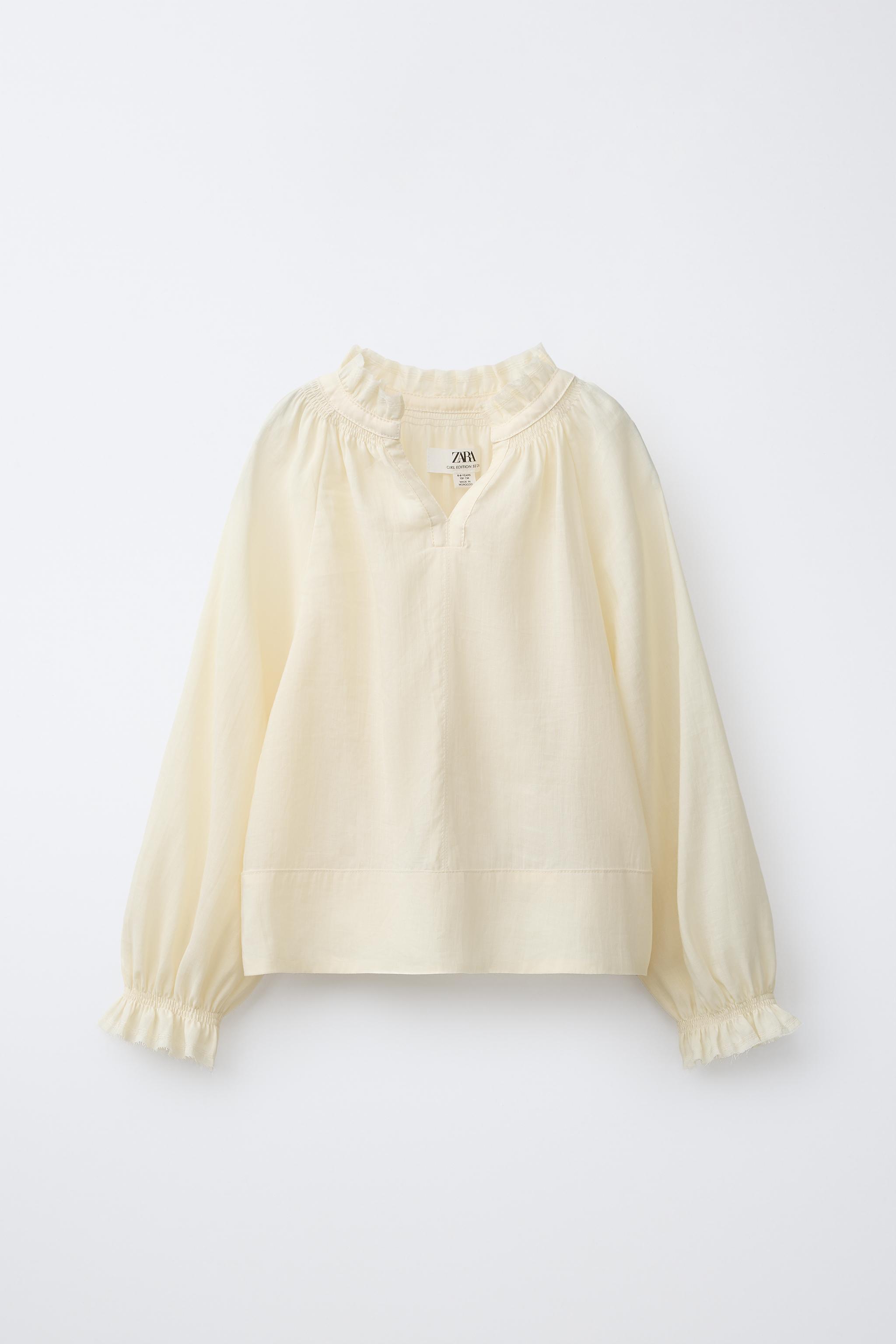 ラミー混フリルシャツ - バター | ZARA Japan / 日本