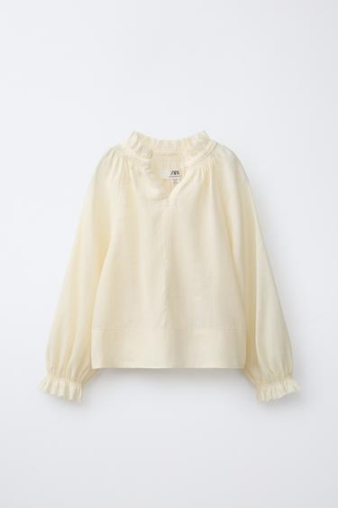 Zara 苧麻荷葉邊襯衫 - 黃油色
