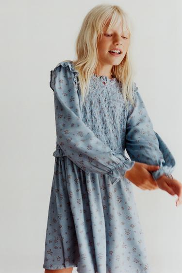 FLORAL SMOCKED DRESS - Light blue by Zara