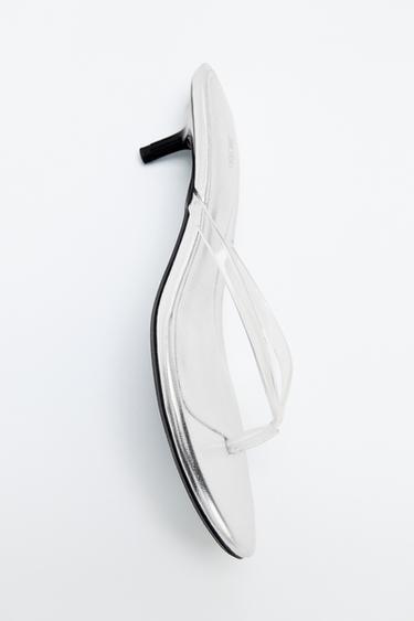 METALLIC-EFFECT KITTEN HEEL SANDALS - Transparent by Zara