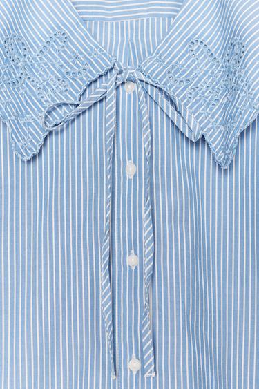 STRIPED EMBROIDERED PETER PAN COLLAR SHIRT - Blue/White by Zara - Image 7