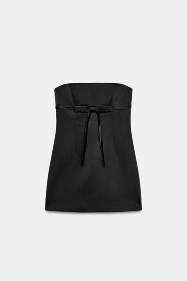 VESTIDO MINI SATINADO PALABRA DE HONOR LAZO - Negro de Zara - Imagen 0