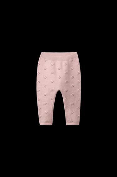 KNIT LEGGINGS WITH EMBROIDERED FLOWERS - Light pink by Zara - Image 0