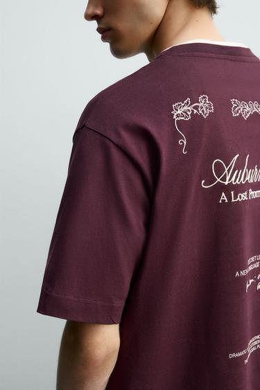 SLOGAN PRINT T-SHIRT - Burgundy by Zara - Image 5