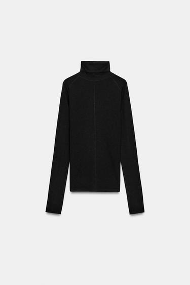 Zara WOOL KNIT HIGH NECK JUMPER - Black