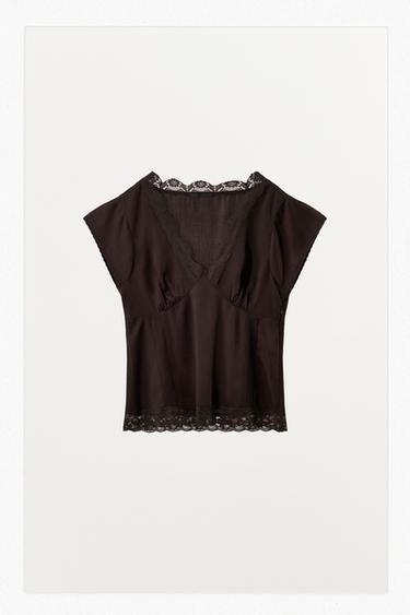 TOP 100% LIOCEL COM RENDA - Castanho da Zara