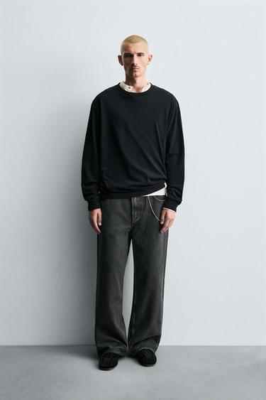 Zara 仿蠟塗層寬鬆牛仔褲 - 碳色