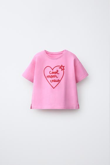 Zara EMBROIDERED TEXT T-SHIRT - Pink