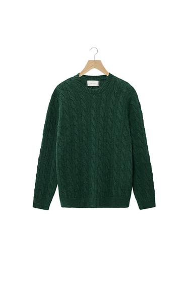 100% WOOL CABLE-KNIT JUMPER - Dark bottle green by Zara