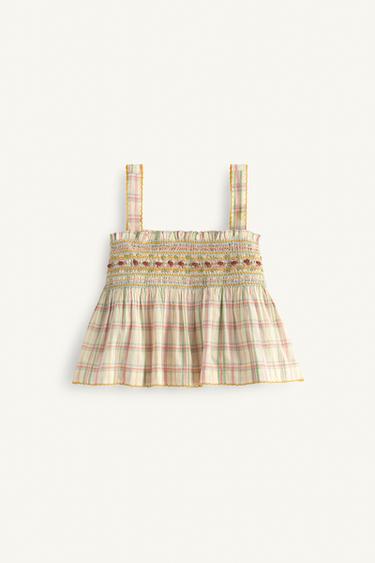Zara LIMITED EDITION PLAID EMBROIDERED FLORAL TOP - Multicolored