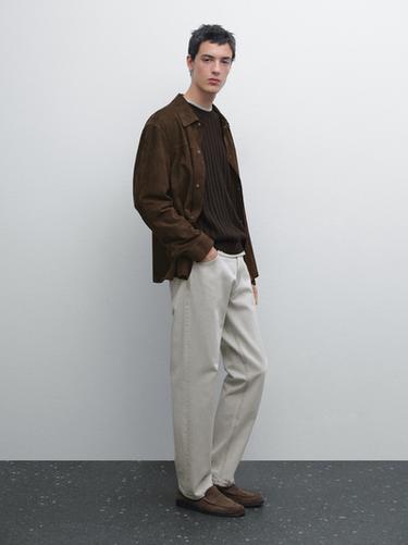Zara Lightweight suede leather overshirt - Chocolate - Image 0