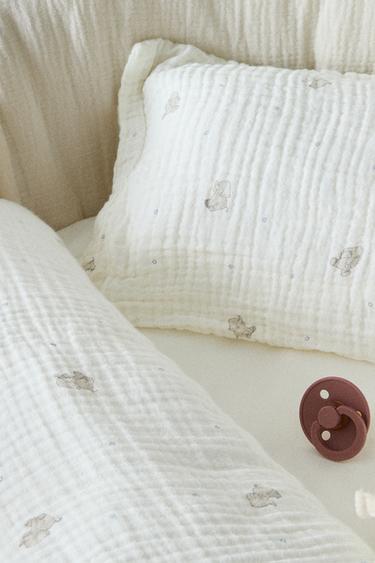 Zara Gri - FİL DESENLİ MUSLİN MİNİ BEŞİK ÇARŞAF TAKIMI