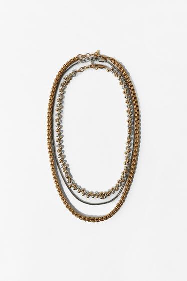 Zara 3-PACK OF COMBINED CHAIN NECKLACES - Gold / Silver