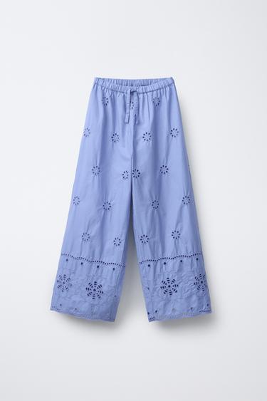 STRAIGHT-LEG EMBROIDERED TROUSERS - Cornflower blue by Zara