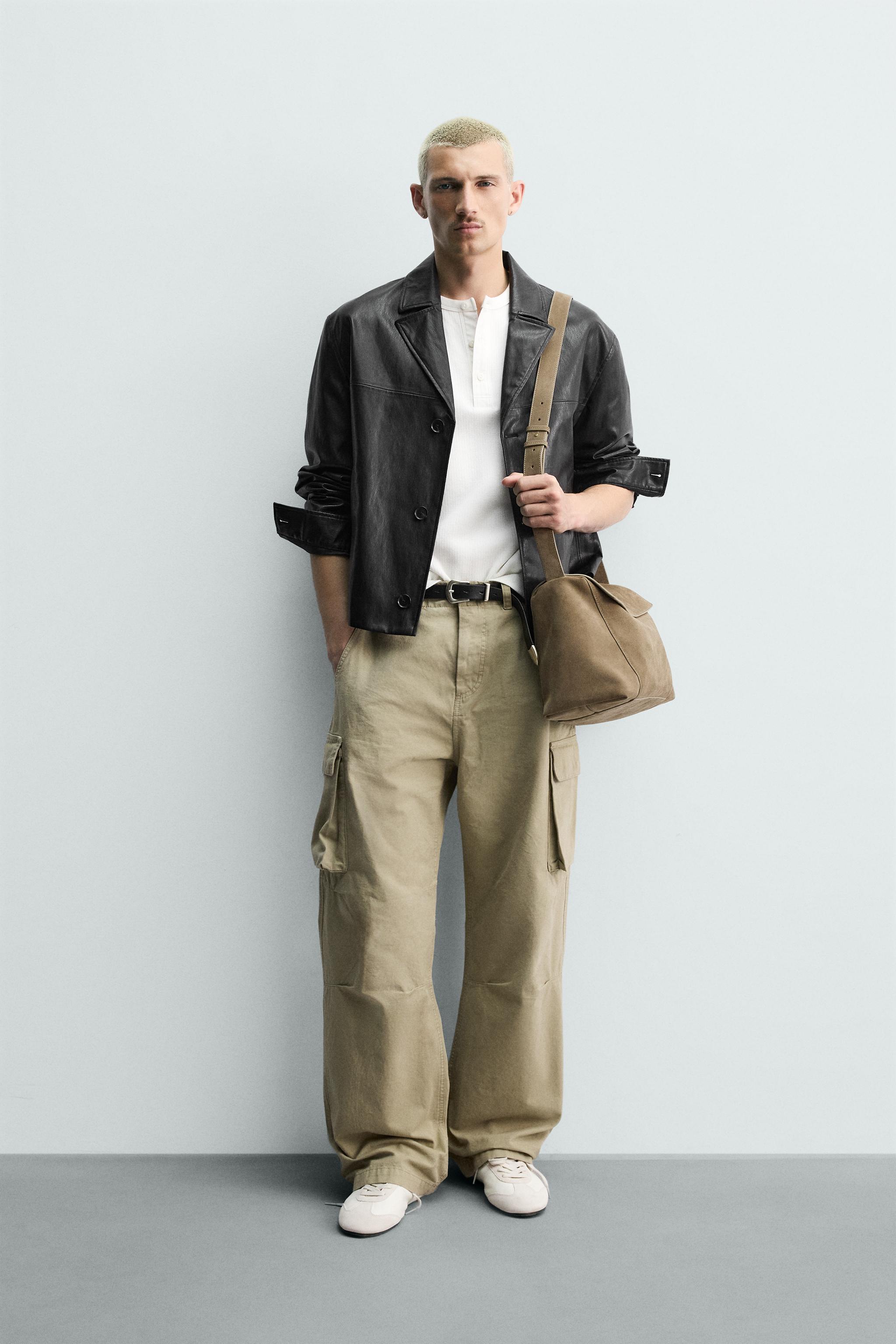 CROPPED FIT LEATHER EFFECT JACKET — Black