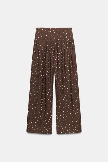 WIDE-LEG POLKA DOT TROUSERS - Brown / Ecru by Zara - Image 8