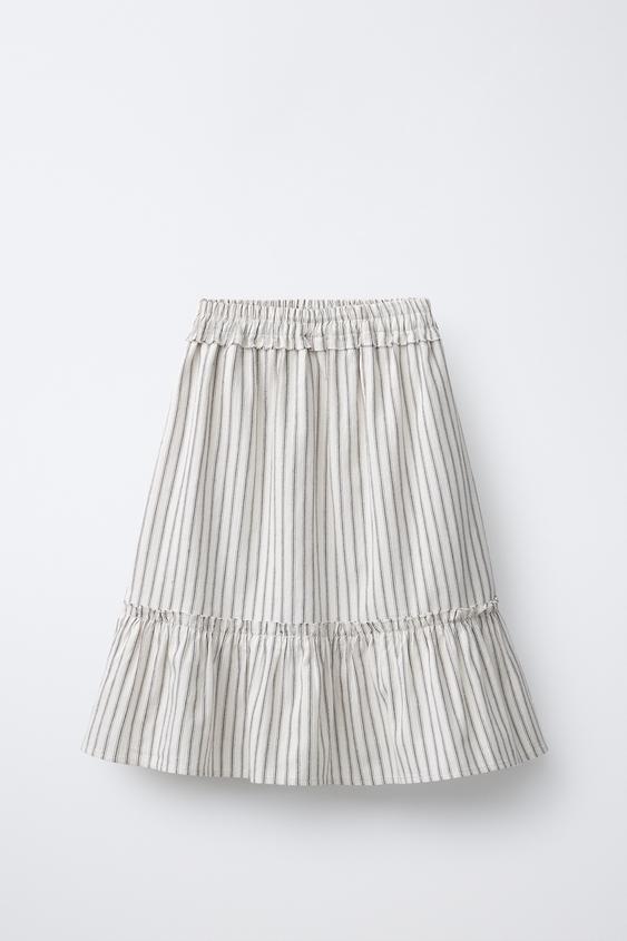 FALDA MIDI PANELES RAYAS - Crudo / Marrón de Zara - Imagen 0