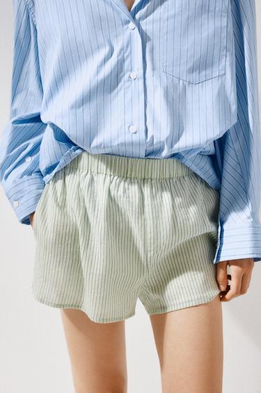 GAUZE PYJAMA SHORTS - Sea green by Zara