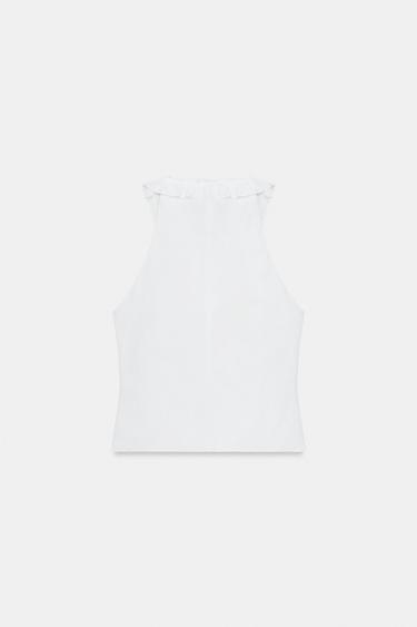 TOP EN NYLON À VOLANTS - Blanc de Zara - Image 5