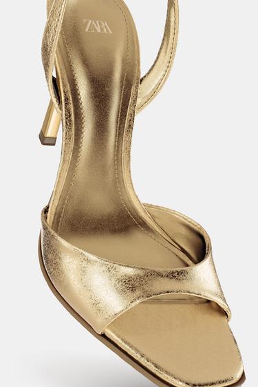 PATENT-FINISH HIGH-HEEL SANDALS - Gold by Zara - Image 1