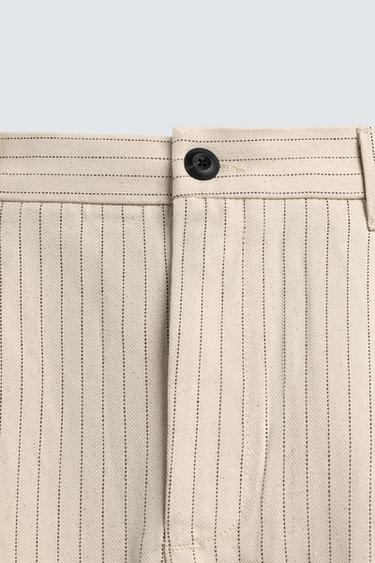 RELAXED FIT PINSTRIPED CHINO TROUSERS - Ecru by Zara - Image 8