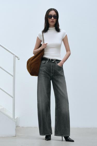 Zara TRF 超寬高腰牛仔褲 - 海藍色