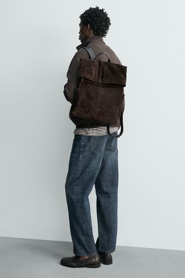 SAC À DOS EN CUIR À RABAT - Marron de Zara - Image 1