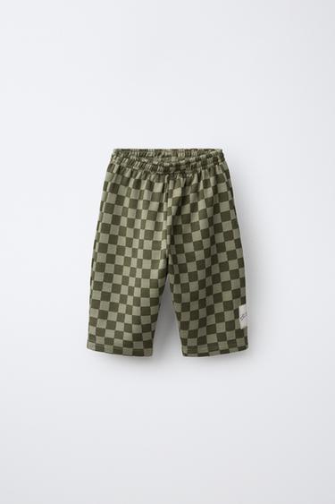CHECKERBOARD FLEECE PANTS — Mid-green 1