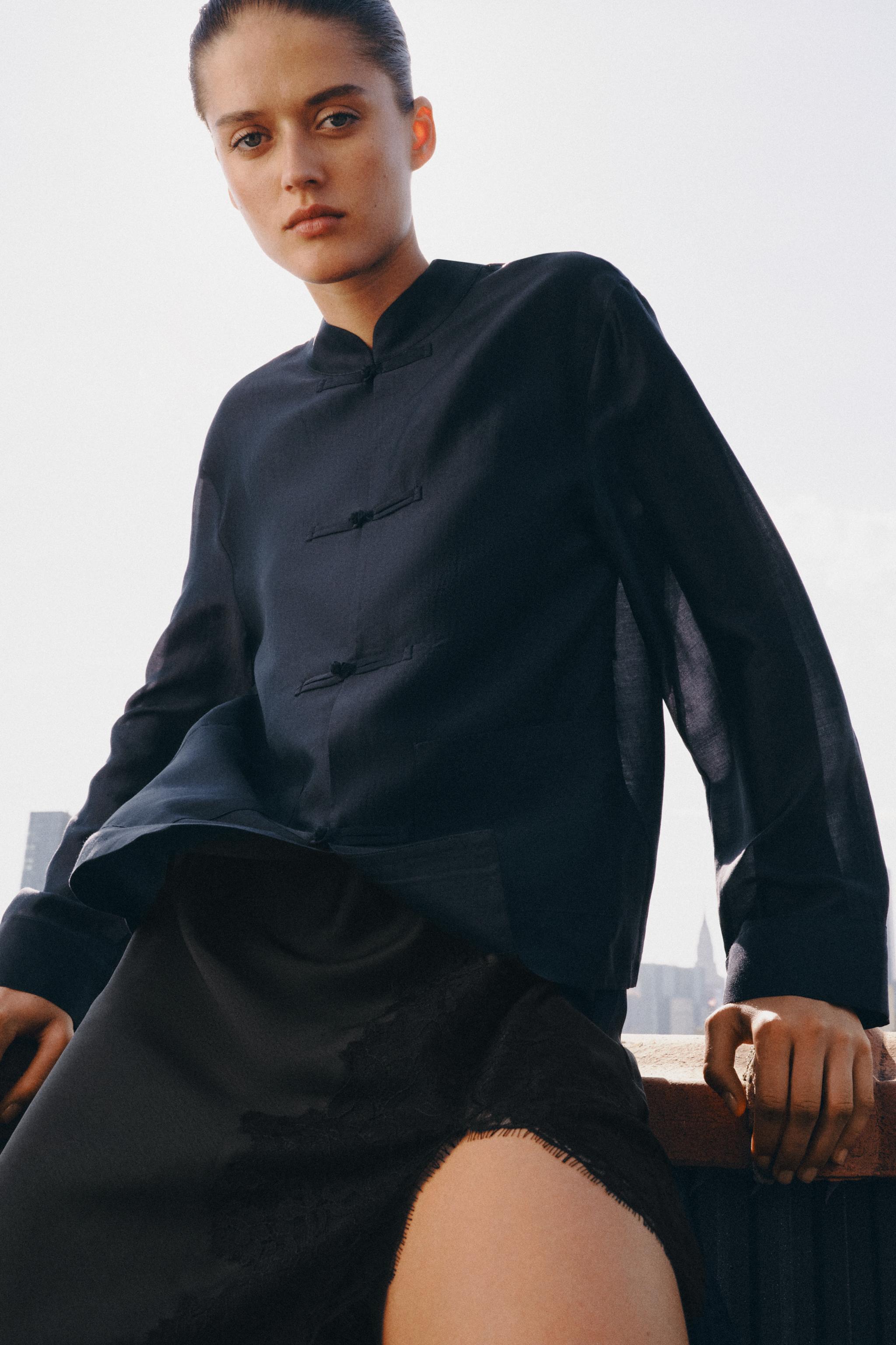 Zara ZW COLLECTION SATIN SHIRT WITH FROG FASTENING görsel 3