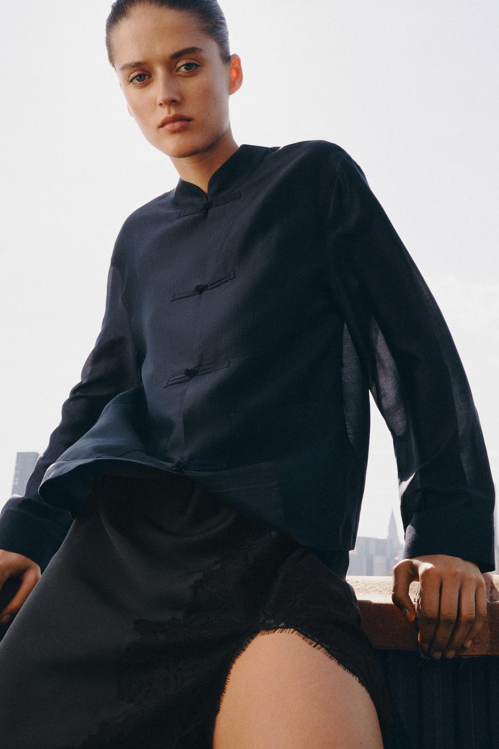 ZW COLLECTION SATIN SHIRT WITH FROG FASTENING