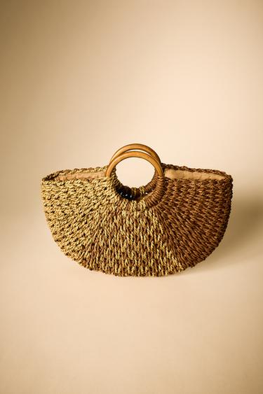 BOLSA DE RÁFIA COM ALÇA RÍGIDA - Bege-claro da Zara