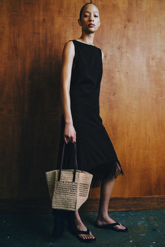 Zara RAFFIA MINI SHOPPER BAG - Light beige - Image 0